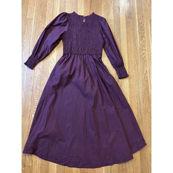 APIECE APART Altro Cotton Long Balloon Sleeve Maxi Dress Smocked Maroon Red S - Picture 7 of 8